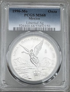1996 Mexico Libertad Onza PCGS MS68 1 Onza Plata Pura .999 Silver