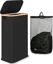Laundry Basket, 65L Tall Washing Basket with Lid and Handle, Slim Foldable Laund