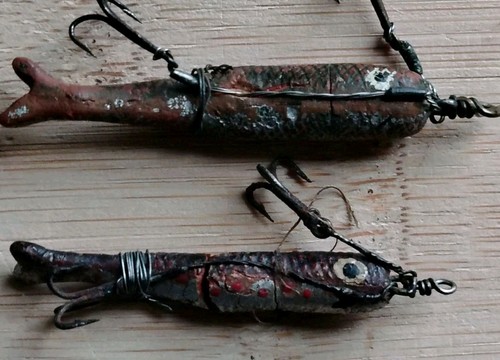Vintage Hardy Bros Sylph style Rubber Minnows pike lures x2 antique