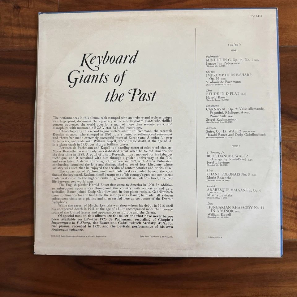VARIOUS Keyboard Giants Of The Past 1962 Vinyl LP RCA SP-33-143 - VG/VG - Image 2 of 2