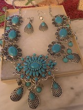 Turquoise Necklace And Earrings Set