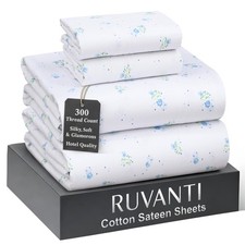 100 Cotton Sheets Full Size Bed Set - 300 Thread Count Silky Soft Sateen Wea...