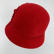 Unbranded Hat Women's Red One Size 100 Wool Cloche Floral Applique