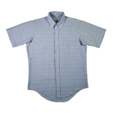 Vintage 90s Arrow Mens 16 Oxford Shirt Blue Windowpane Plaid Preppy Made In USA