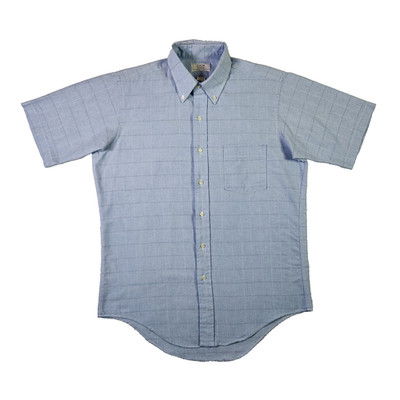 Vintage 90s Arrow Mens 16 Oxford Shirt Blue Windowpane Plaid Preppy Made In USA
