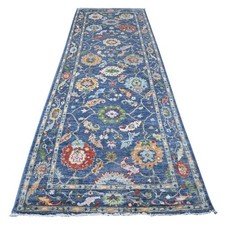 4'1"x11'9" Blue Afghan Angora Oushak Runner Wide Gallery Oriental Rug R89029