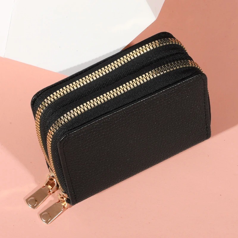 Women Wallet Style Zipper Purse Lychee Pattern Fashion Large Capacity Caroled
