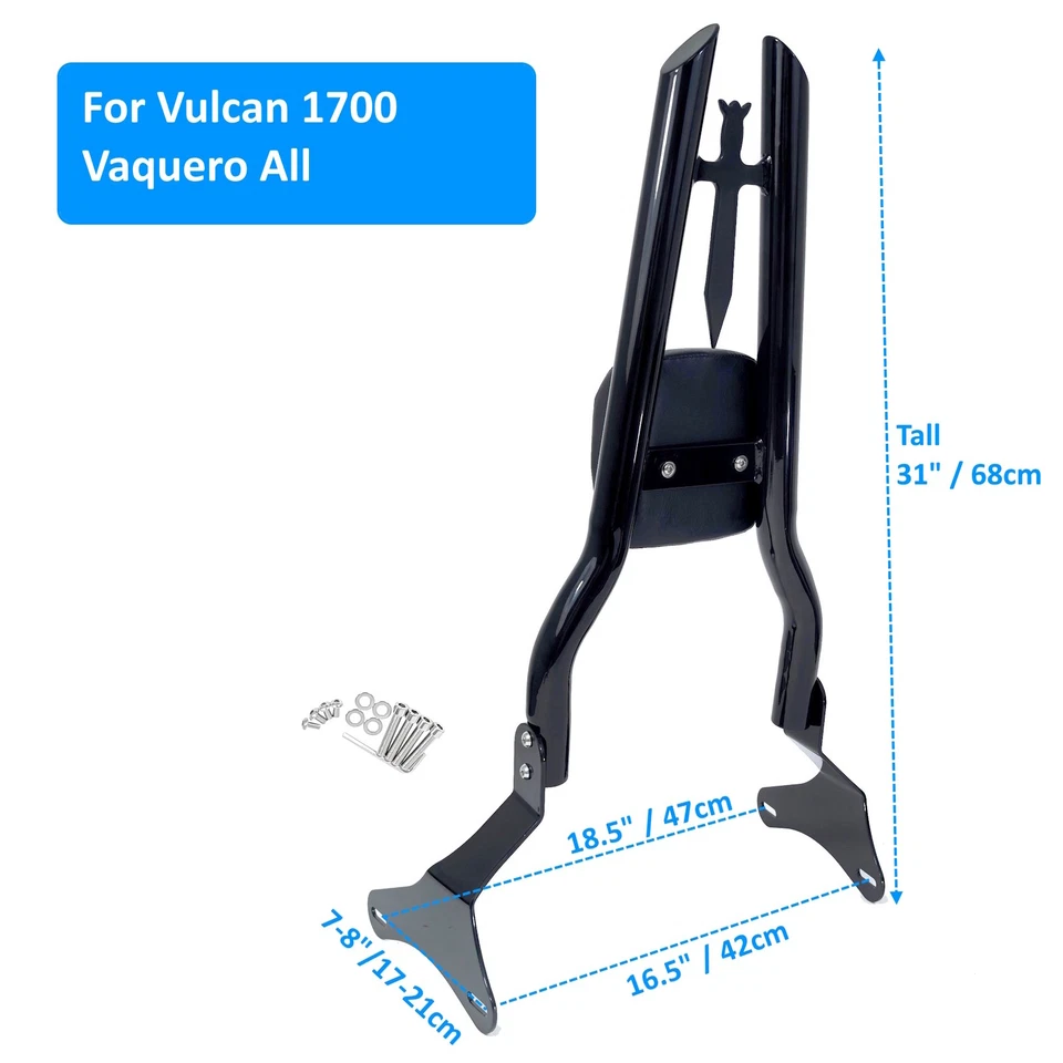31" Tall Sissy Bar for Kawasaki Vulcan 1700 Vaquero VN1700 Passenger Backrest - Image 3 of 4