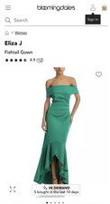Eliza J Jade Off the Shoulder Hi-Low Fishtail Gown Dress Ruffle Accent 