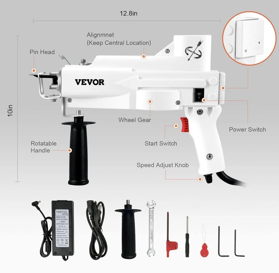 Pistola de tufar, máquina elétrica de tecelagem de tapete cortado - Imagem 3 de 4