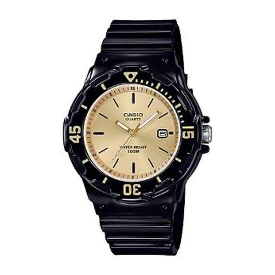 Casio LRW-200H-9E NEW Unisex Quartz Watch Black Resin Band Gold Tone Dial