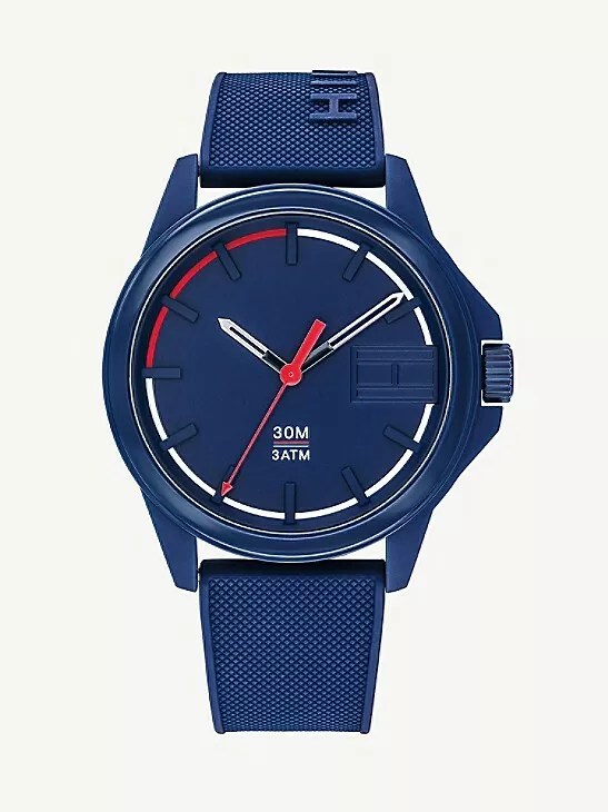 Tommy Hilfiger Men s Analogue Watch Blue Silicone Strap Sport Watch 1791625
