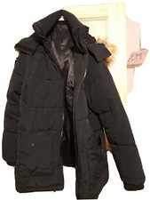 Topshop Black Puffer Coat With Fur Hood Size 6