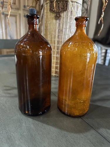 Vintage Clorox Bottle Lot Of 2 Amber Glass 16oz Embossed 1930s 1920s Collectible