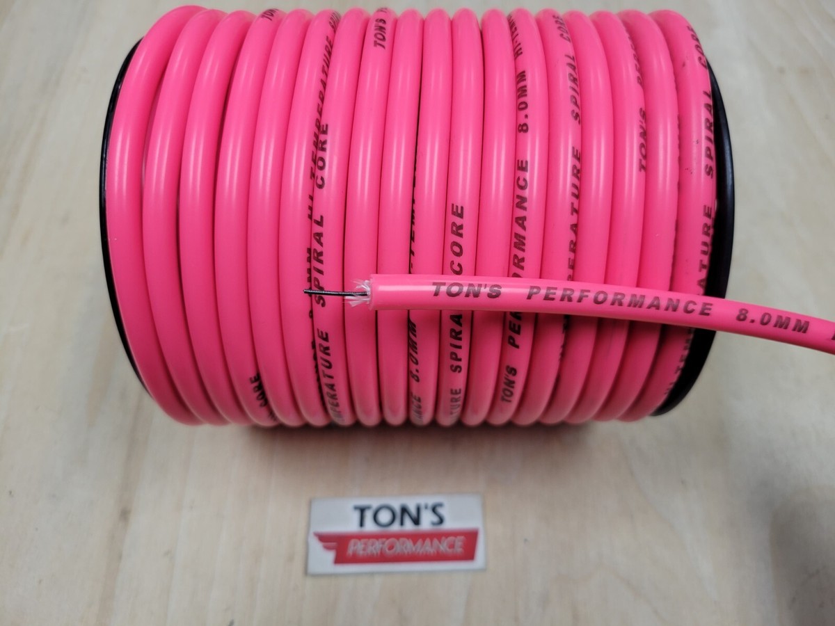 Ton's 8mm Hot Pink Silicone Spiral Core Spark Plug Wire 100' Feet