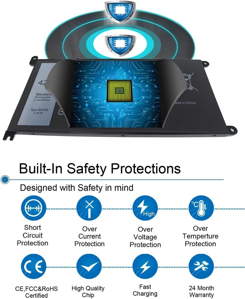 Batería de repuesto para portátil WDX0R para Dell Inspiron 13 15 5000 serie 7000 11,4 V Foto 3 de 4