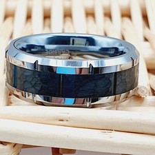 8mm Black Hammered Tungsten Wedding Band Two-Tone Comfort Fit Ring Men  s Band