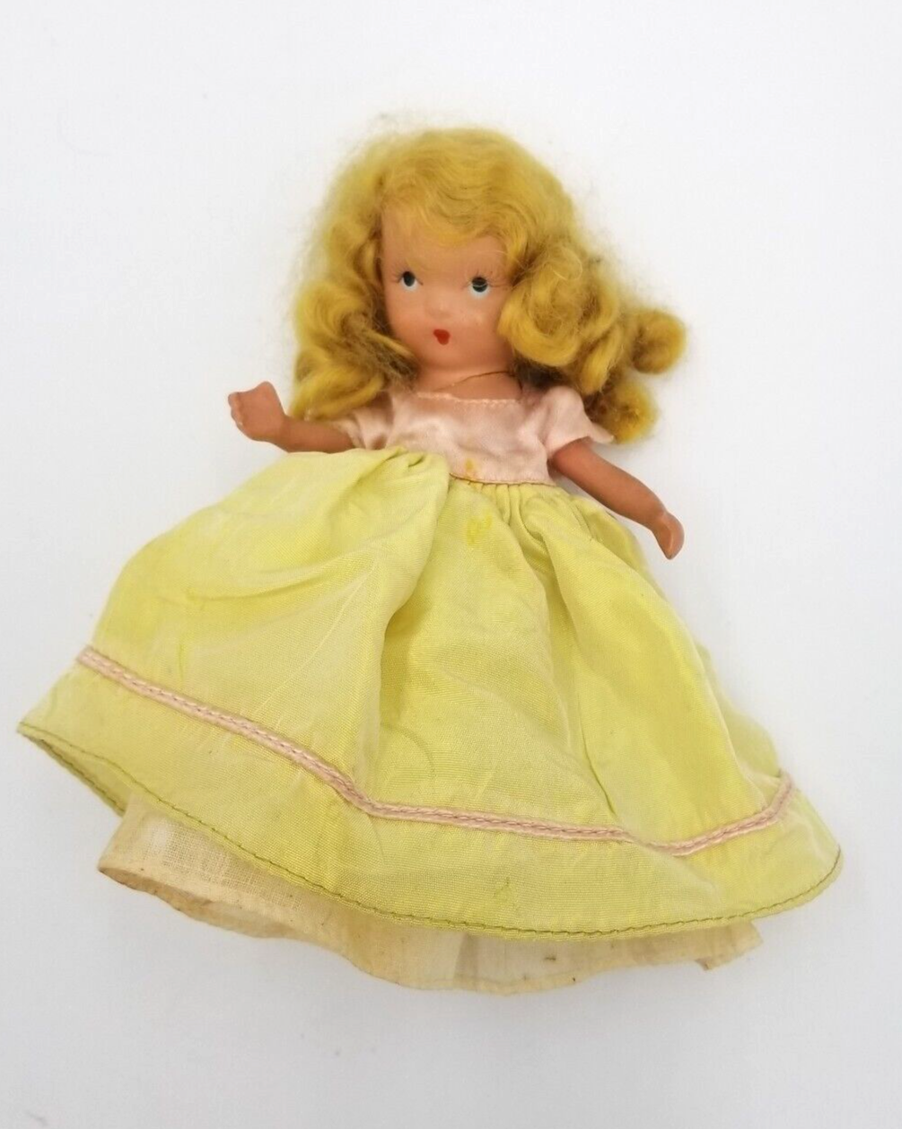 Vintage 5 1/2" NANCY ANN STORYBOOK Doll Blonde Hair Yellow Dress READ
