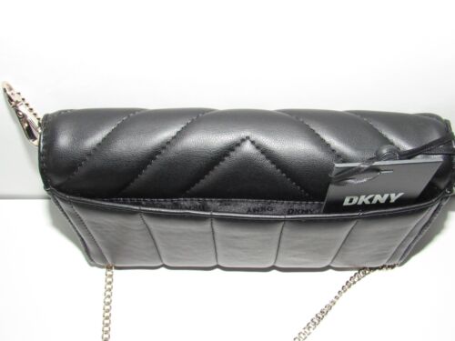 DKNY 2-in-1 Black Quilt Wrislet/Shoulder Crossbody Bag Silver-Tone Chain Strap - Picture 11 of 15