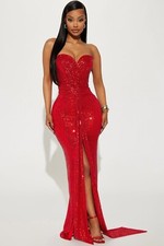 Red Sequin Maxi Dress with Slit