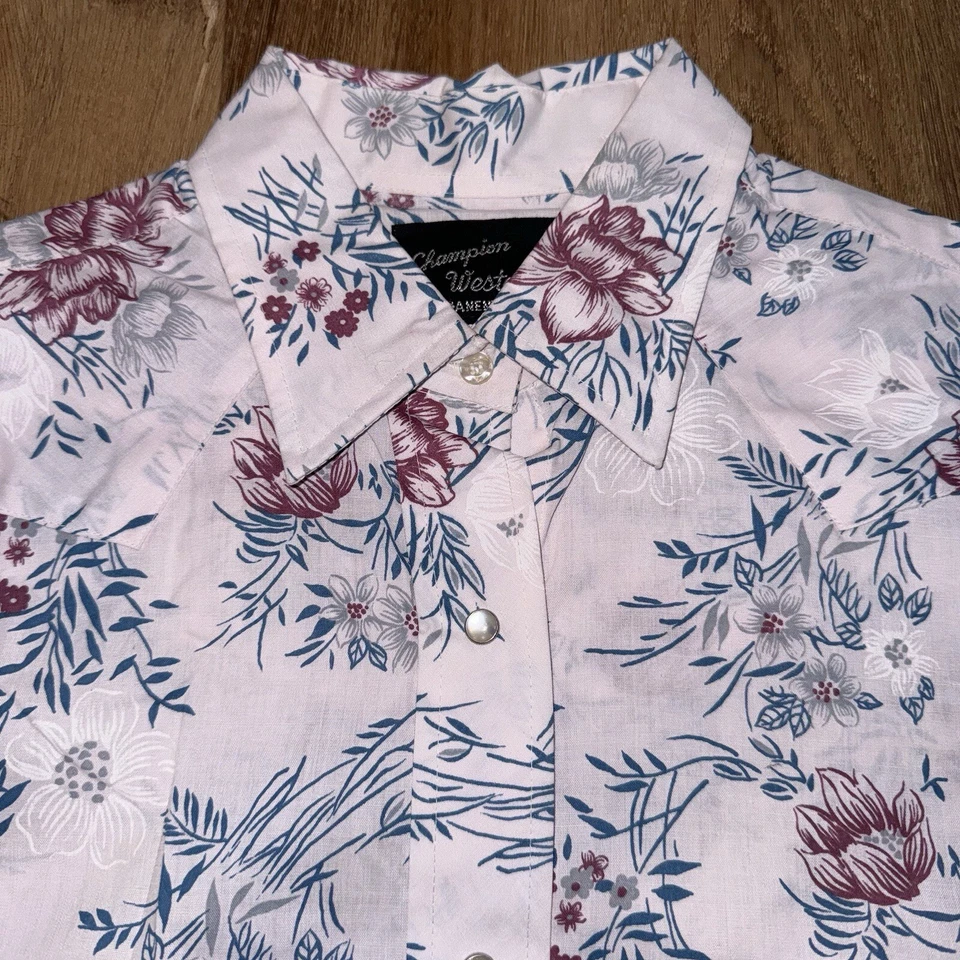 Camisa Vintage Años 70 Perla Snap Champion Western Floral Rockabilly Nueva de Lote Antiguo Para Mujer 18 Foto 4 de 4