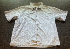 L.L. Bean Short Sleeve Button Up Mens Large Blue Geometric Shirt Cotton 1559