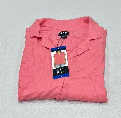 GAP Women's V-Neck Short Sleeve Blouse, Pink, Size L