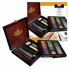 Artist Soft Colour Pastel Pencil & Charcoal Wooden Box Deluxe Sketching Set 56pc