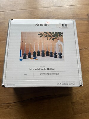 Studio 3B Set of 9 Menorah Hanukah Black Candle Holders BRAND NEW Open Box