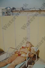 1965 candid woman in bikini relaxing   35mm slide A7o19