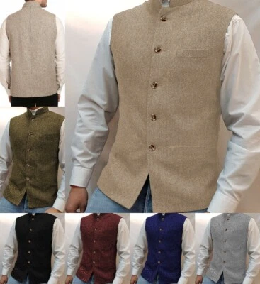 Casual Herren Tweed Weste Stehkragen Herringbone Wolle Retro Hochzeit Bräutigam - Bild 1 von 4
