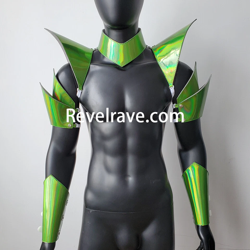 Armadura verde láser holográfica Burning Man, trajes de armadura de festival Rave Foto 2 de 4