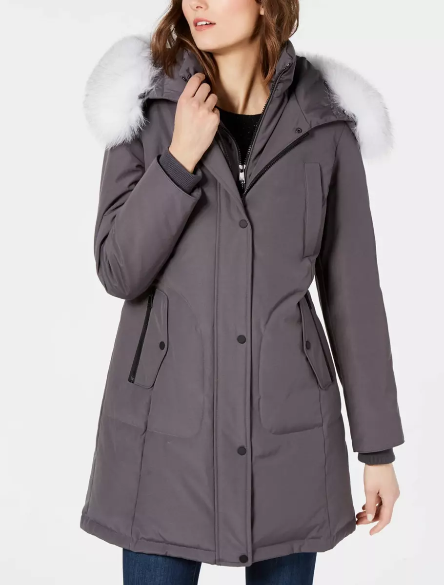 1 Madison Expedition Womens Grey Hooded Down Parka Coat B5416 Size