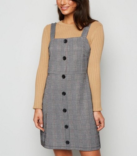 grey checkered pinafore dress