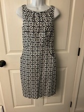 CHAPS Cotton blend sleeveless dress Black/White print Slash pockets Sz 8