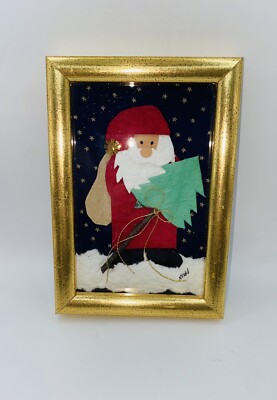 Santa Claus Ripped Paper Art Signed Christmas