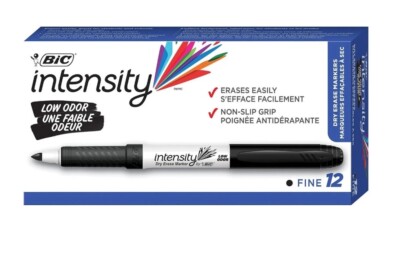 BIC Great Erase Dry Erase Markers - Fine Point Black, 12 Pack
