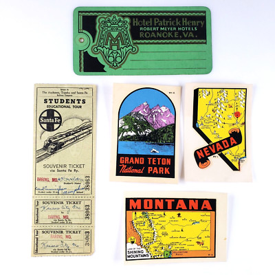 Roadtrip Reise Ephemera Menge 5 Gepäckanhänger Aufkleber Zug Ticket NV MT NM A2