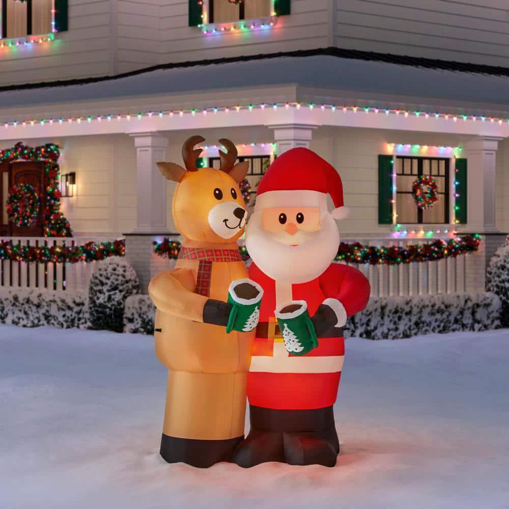 Home Accents Holiday Animated LED Santa And Reindeer Cheers Inflatable