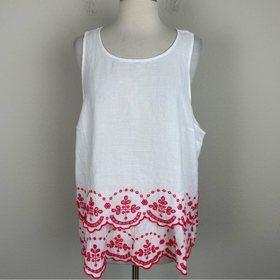 Crown & Ivy White Red Floral Embroidered Sleeveless NWT Top XXL