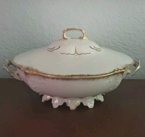 Antique Habsburg China Austria Covered Serving Casserole Dish Ornate White, Gold - Picture 2 of 15