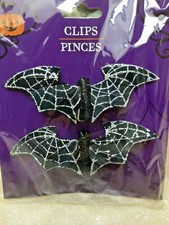 Set of 2 BAT HAIR CLIPS Black with SILVER GLITTER 4.25" Wide Halloween