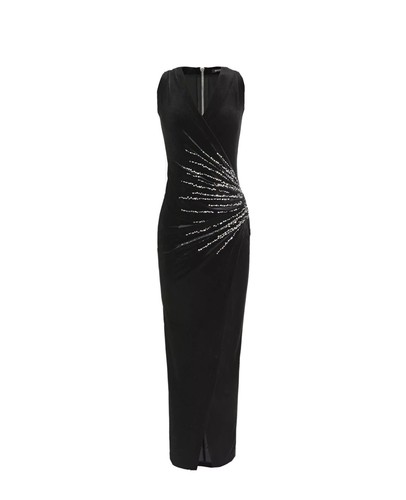 Balmain Ruched Embellished Velvet Long 