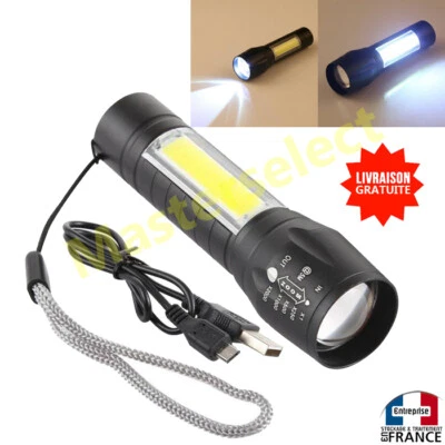 Lampe torche à main de poche rechargeable sur USB puissante forte COB XPE zoom - Photo 1/2