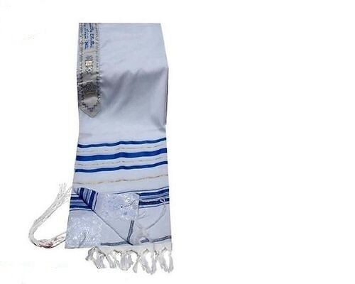 Chal de oración Talit Kosher Tallis acrílico 8""X40"" hecho en Israel azul/dorado kosher - Imagen 5 de 7