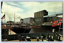 c1950 Ships From Foreign Ports Tied Up Marine Terminal Duluth Minnesota Postcard