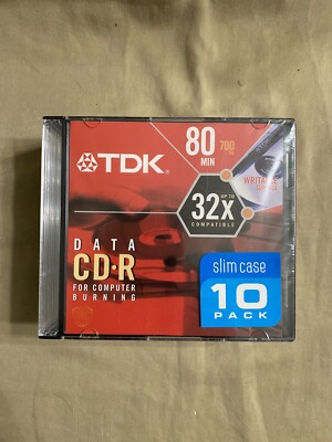 TDK Data CD-R 32X Slimline Jewel Case 10 Pack NIP SEALED 80 MIN