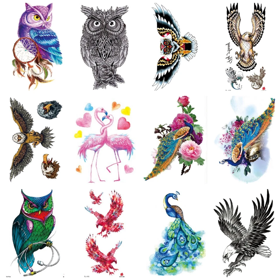 CRYSTAL WORLD UK Tattoo Temporary Birds Fake Body Art Sticker Adults Men Women Kids 13 Designs UK