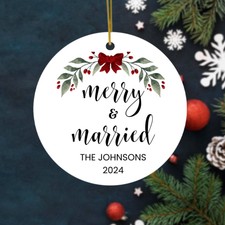 Merry Married Christmas Ornament Couple Gift 2024 Personalized First Christmas