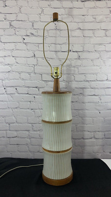 Marshall Studios Tan Beige Walnut & Ceramic Table Lamp Jane Gordon Martz
